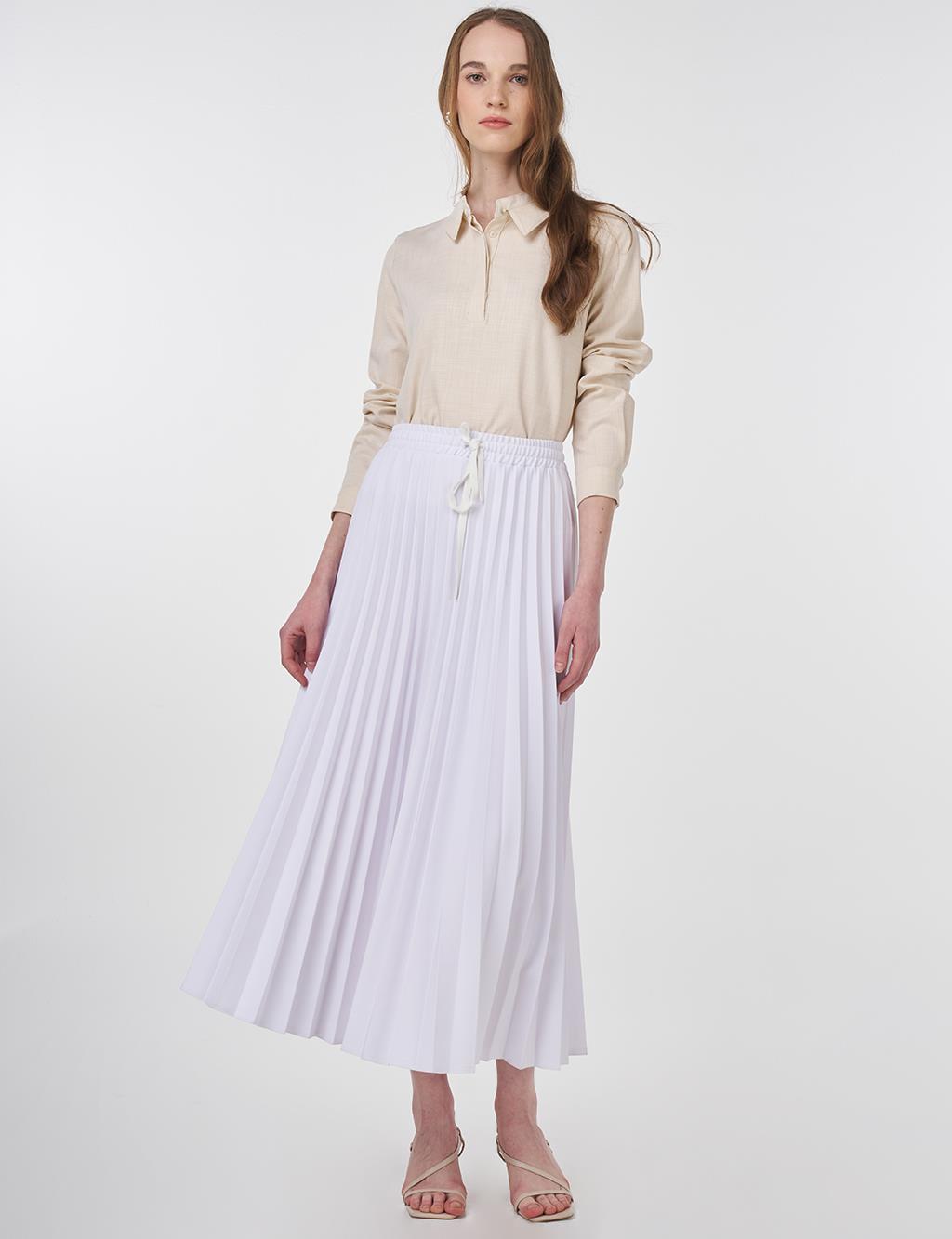 Shiny Button Mandarin Collar Blouse in Cream
