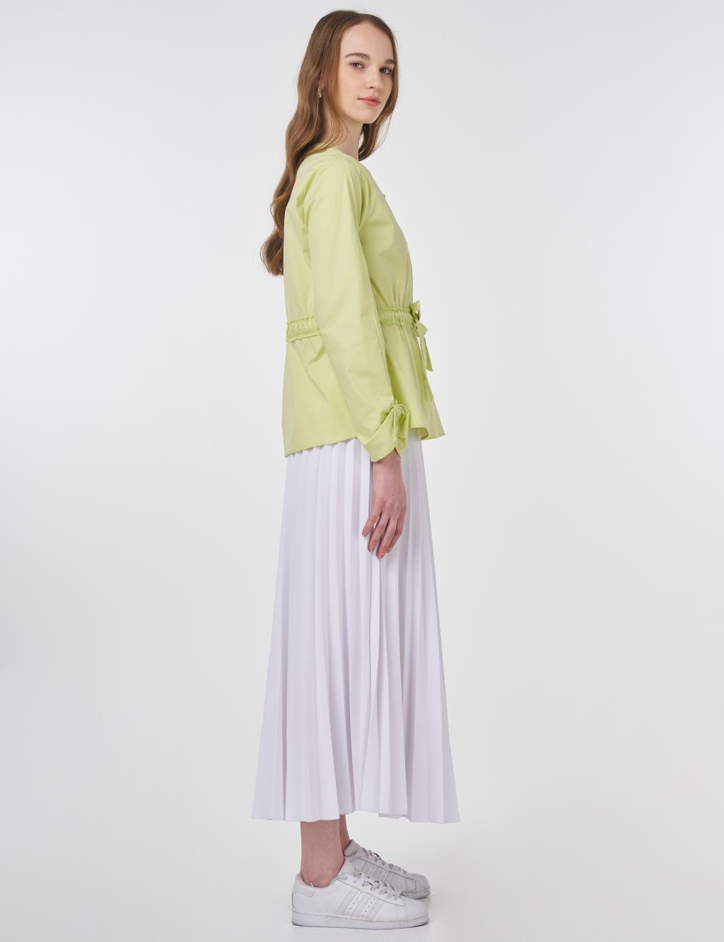 Waist-Drawstring Cotton Blouse Lemon