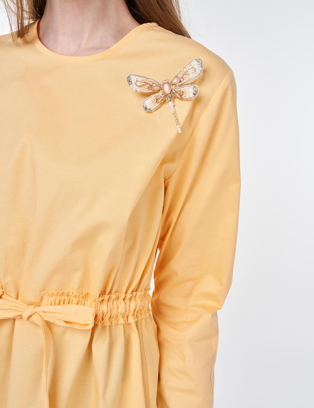 Waist-Drawstring Cotton Blouse Apricot