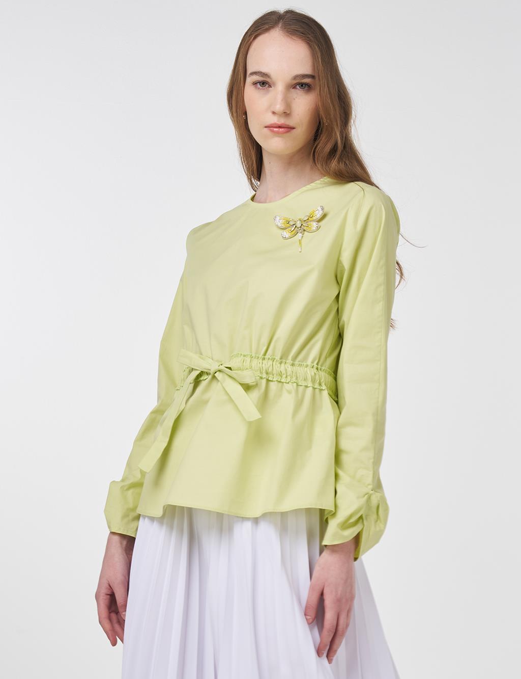 Waist-Drawstring Cotton Blouse Lemon