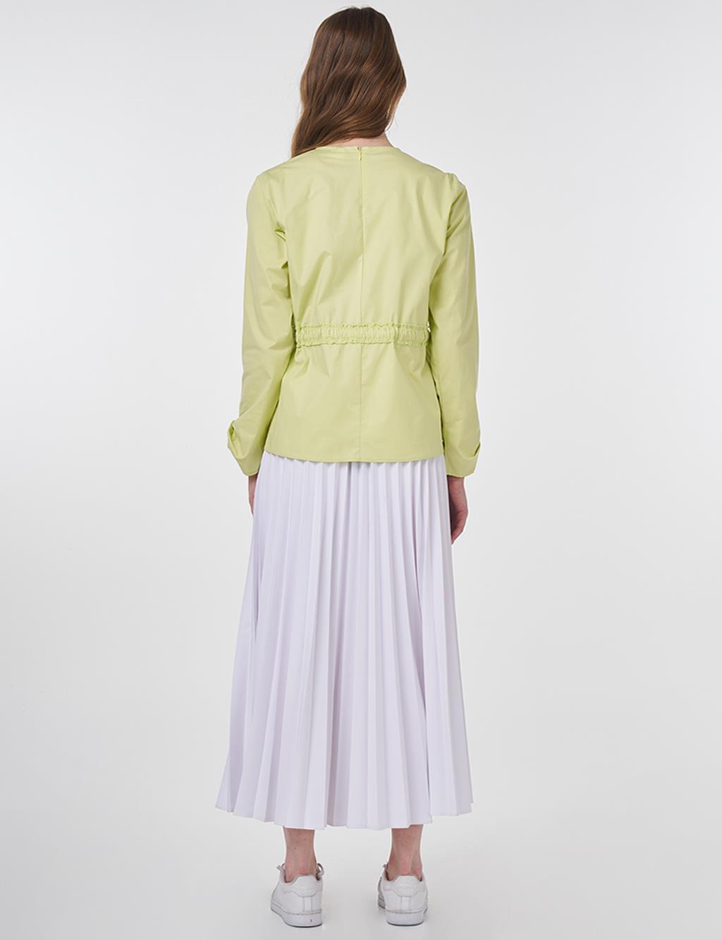 Waist-Drawstring Cotton Blouse Lemon
