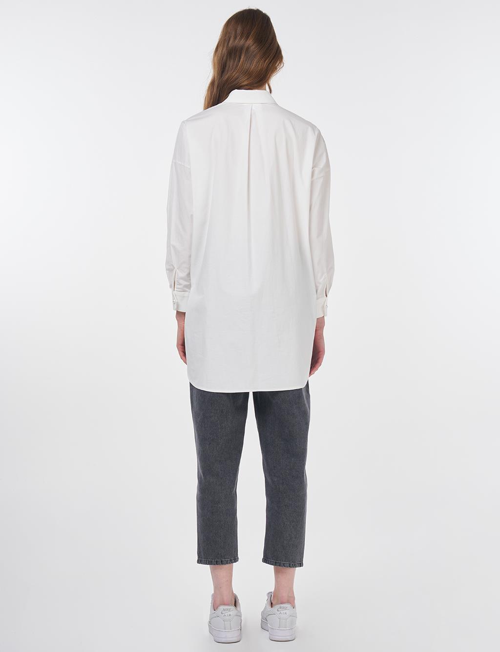 Beaded Embroidered Cotton Tunic Ecru