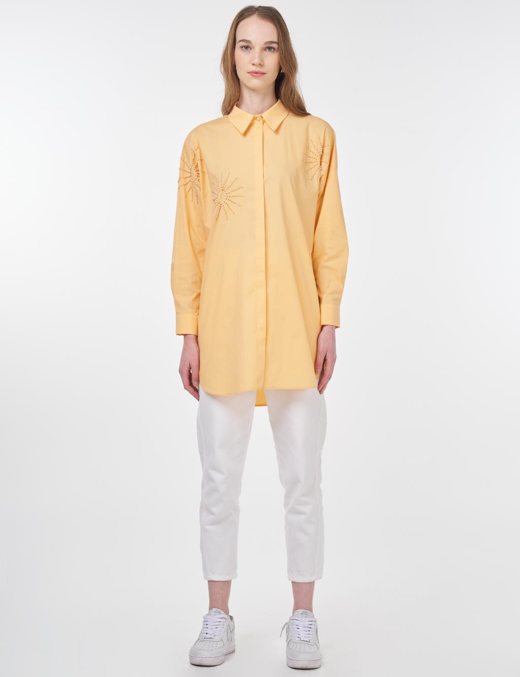Beaded Embroidered Cotton Tunic Orange