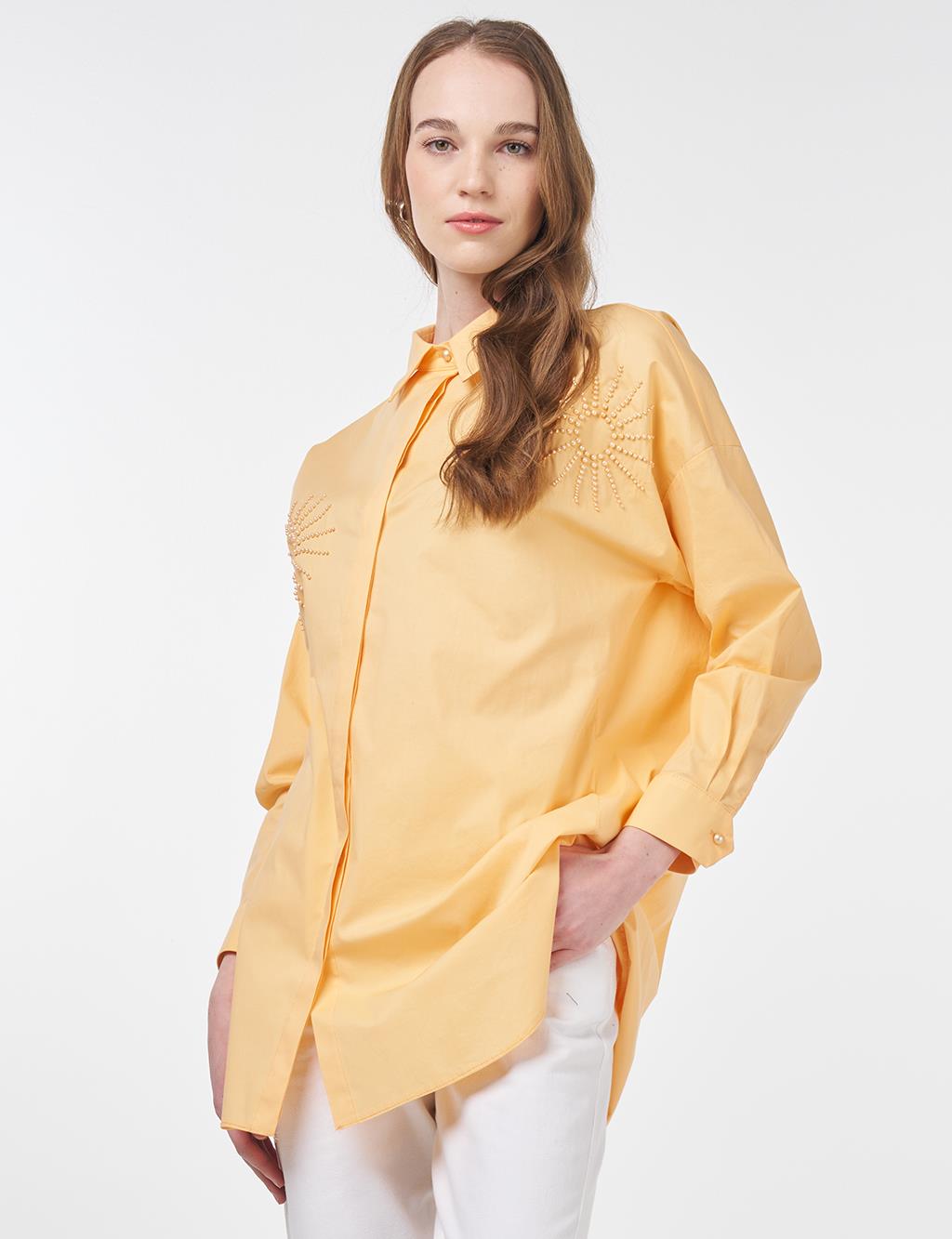 Beaded Embroidered Cotton Tunic Orange