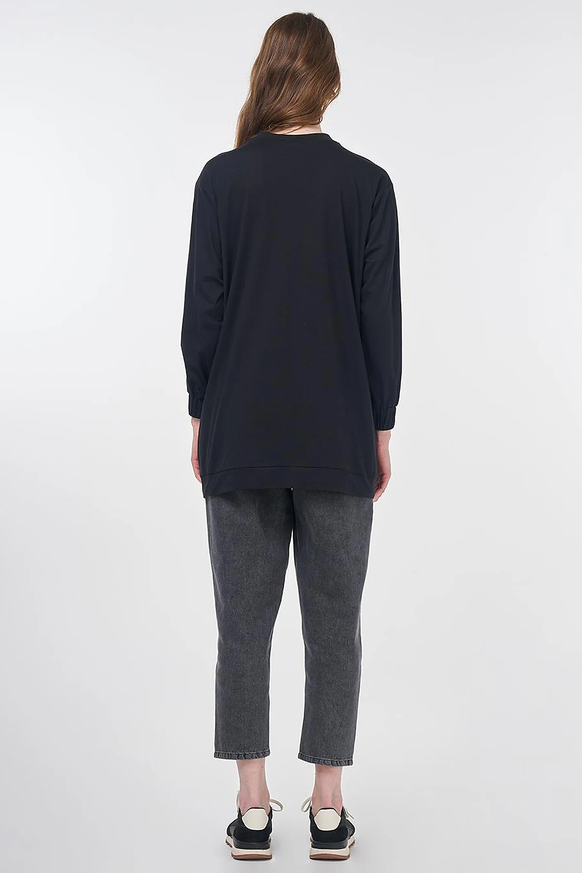 Kelebek Nakışlı Pamuklu Sweatshirt Siyah