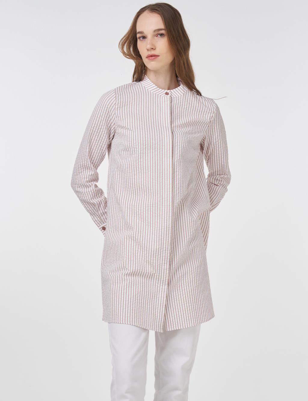 Mandarin Collar Cotton Basic Tunic Biscuit