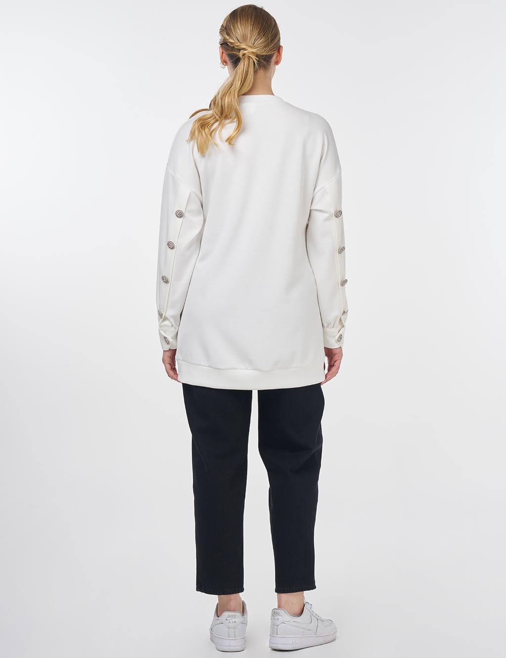 Düğme Detaylı Scuba Sweatshirt Ekru
