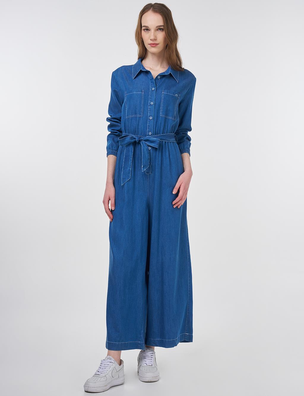 Belted Lyocell Jumpsuit in Blue