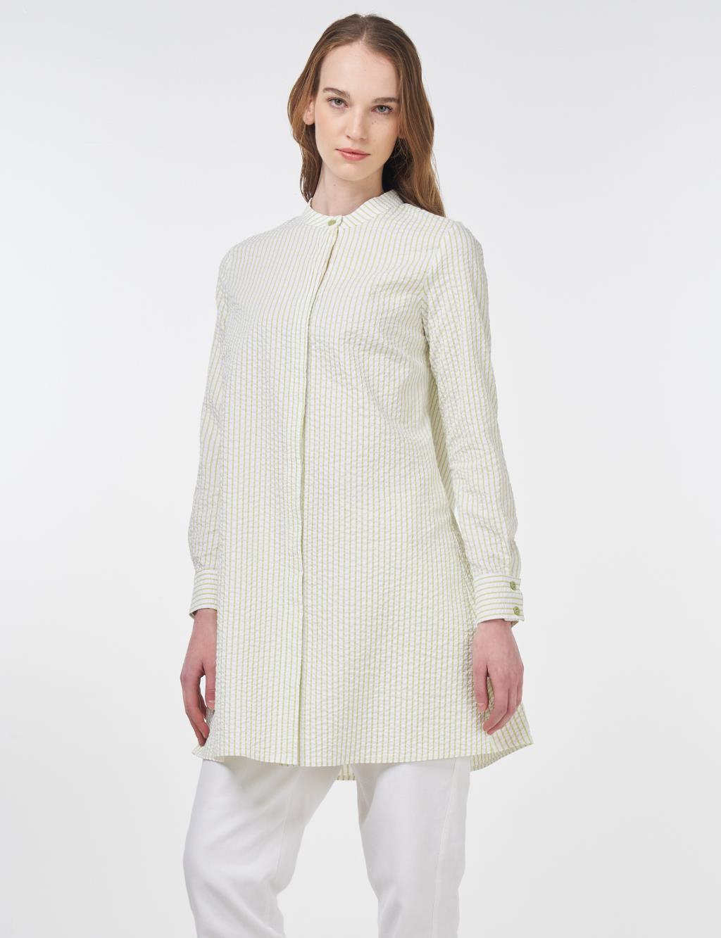 Mandarin Collar Cotton Basic Tunic Pistachio Green