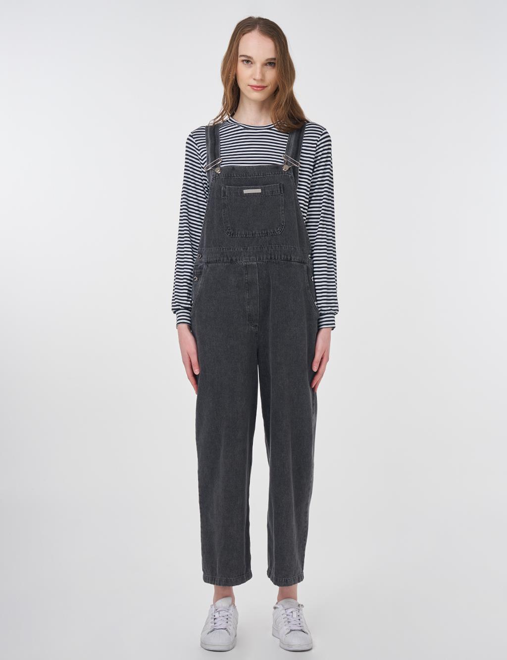 Ön Cepli Denim Salopet Antrasit