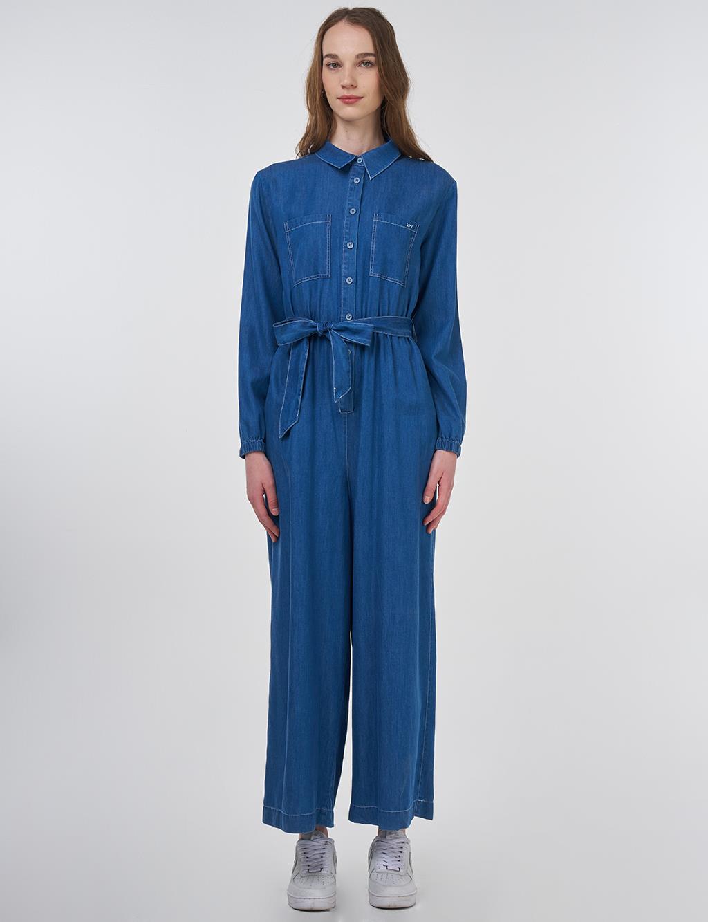 Belted Lyocell Jumpsuit in Blue