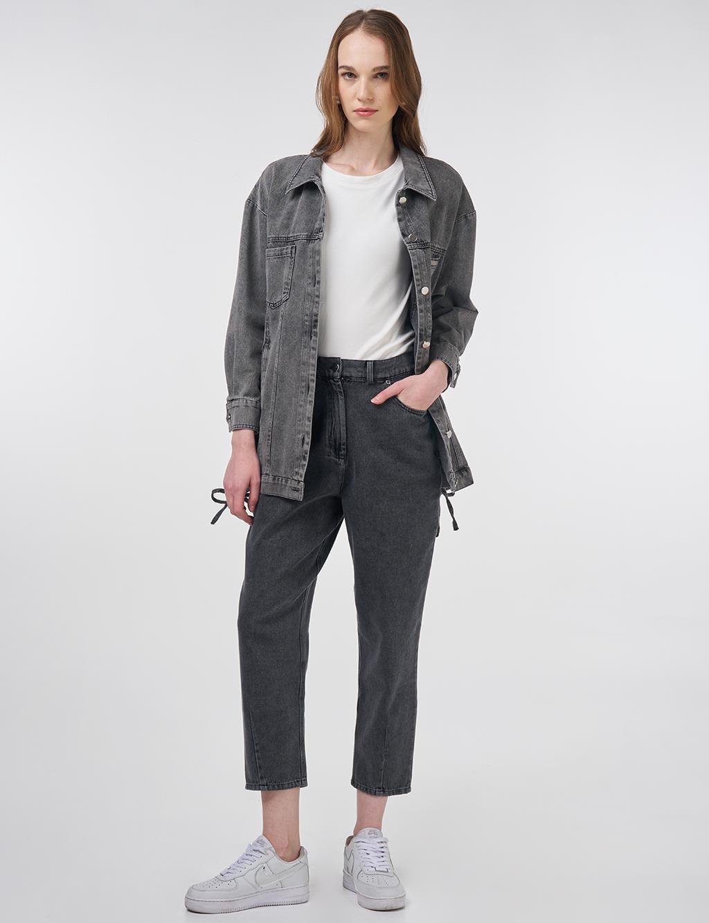 Havuç Kesim Cep Detaylı Denim Pantolon Antrasit
