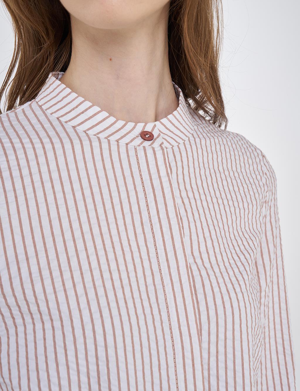 Mandarin Collar Cotton Basic Tunic Biscuit