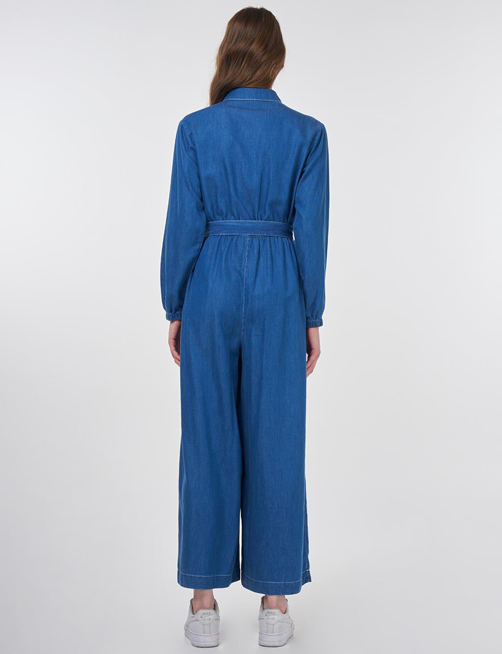 Belted Lyocell Jumpsuit in Blue