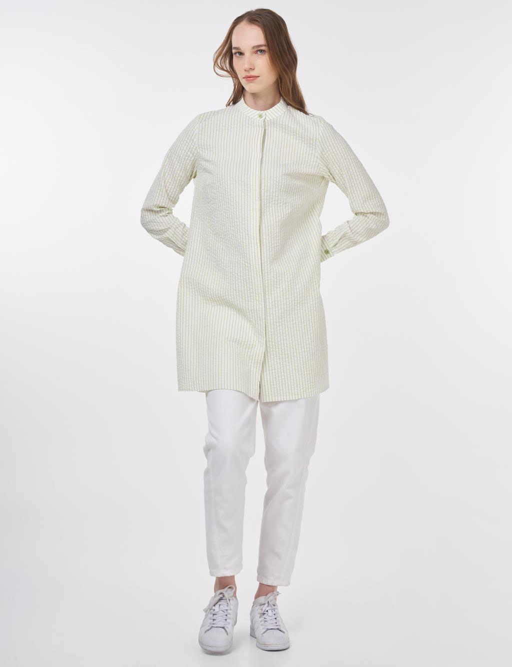 Mandarin Collar Cotton Basic Tunic Pistachio Green