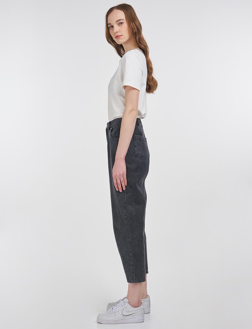 Havuç Kesim Cep Detaylı Denim Pantolon Antrasit