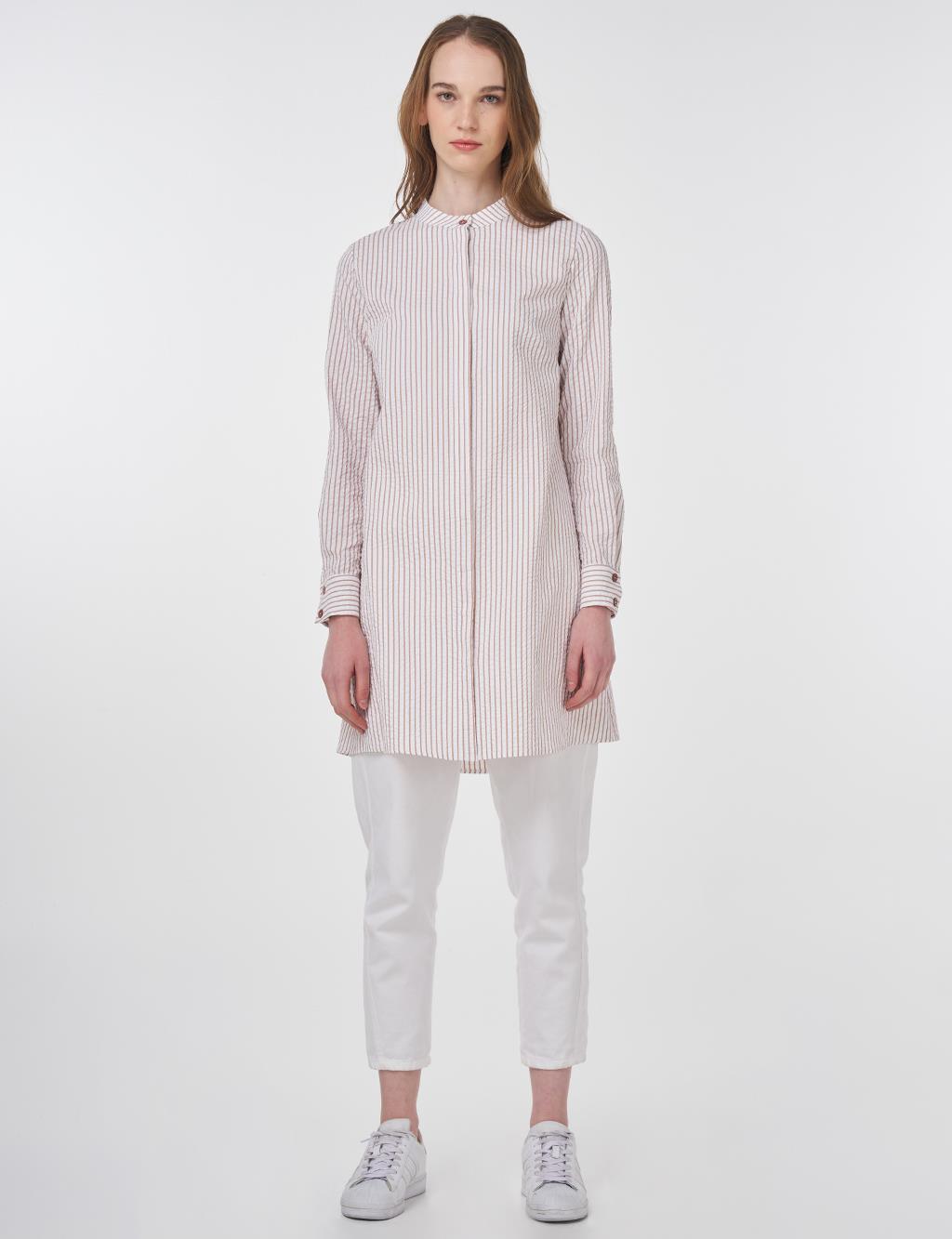 Mandarin Collar Cotton Basic Tunic Biscuit