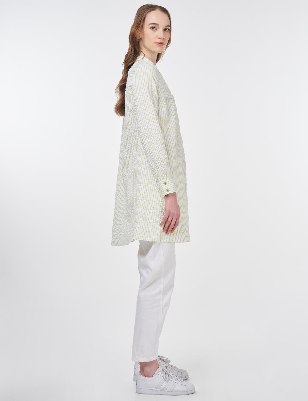 Mandarin Collar Cotton Basic Tunic Pistachio Green