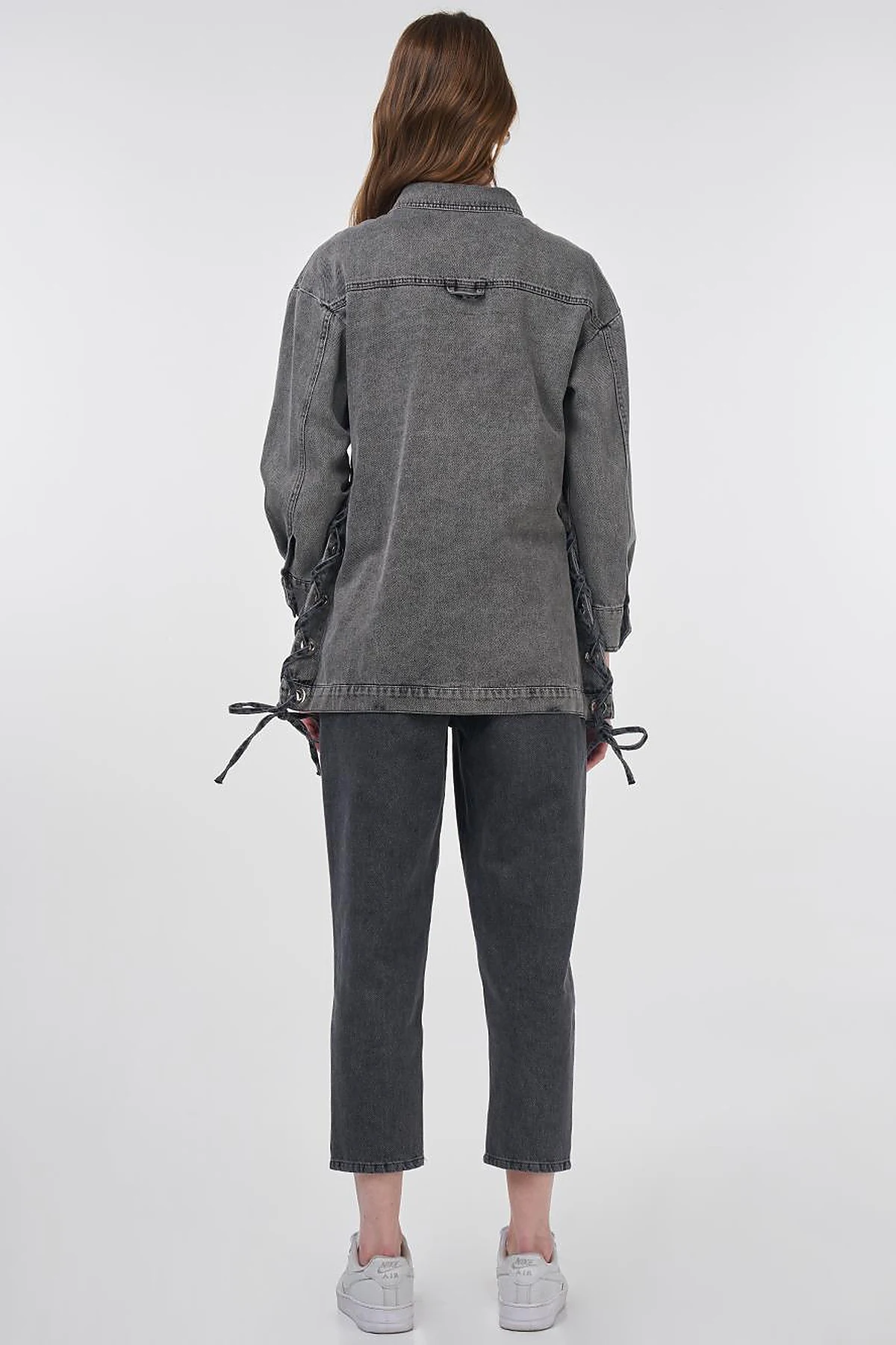 Drawstring Detailed Denim Jacket Anthracite