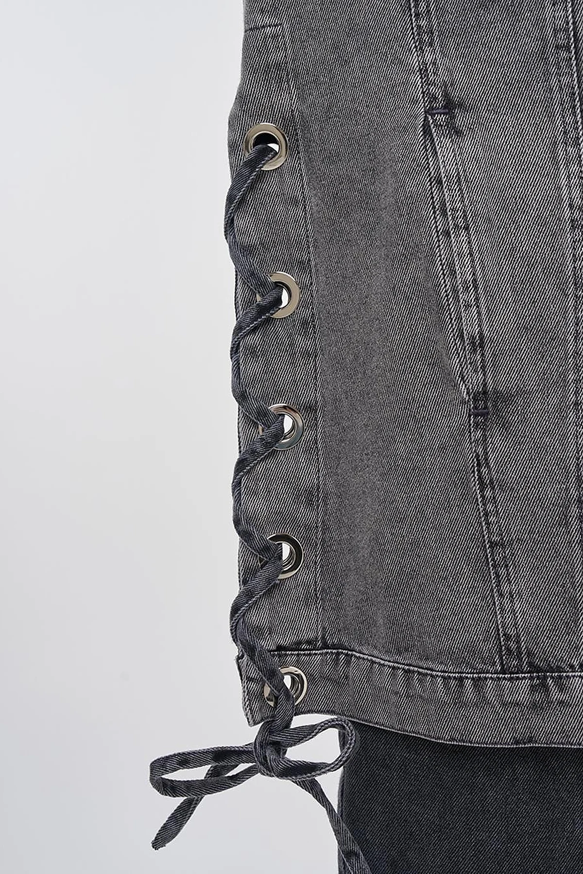Drawstring Detailed Denim Jacket Anthracite