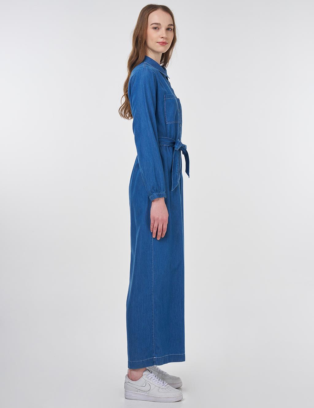 Belted Lyocell Jumpsuit in Blue