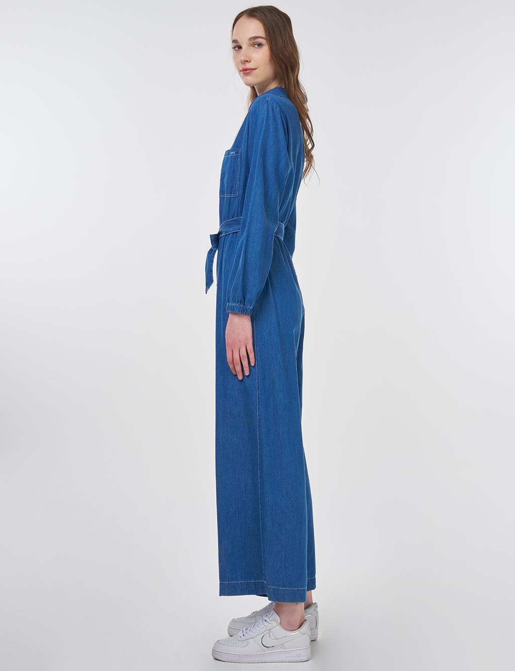 Belted Lyocell Jumpsuit in Blue