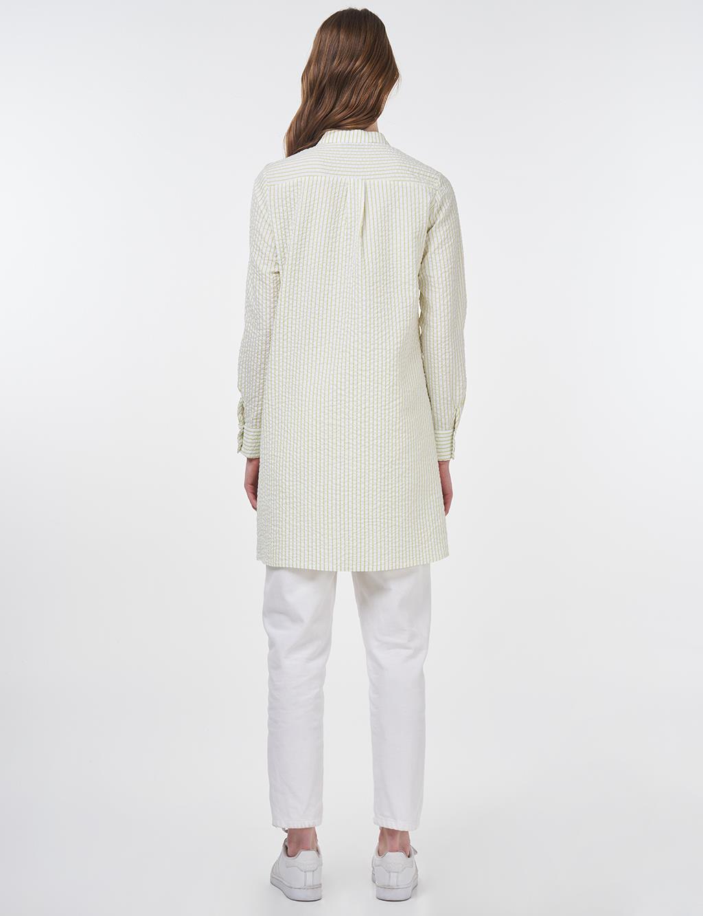 Mandarin Collar Cotton Basic Tunic Pistachio Green