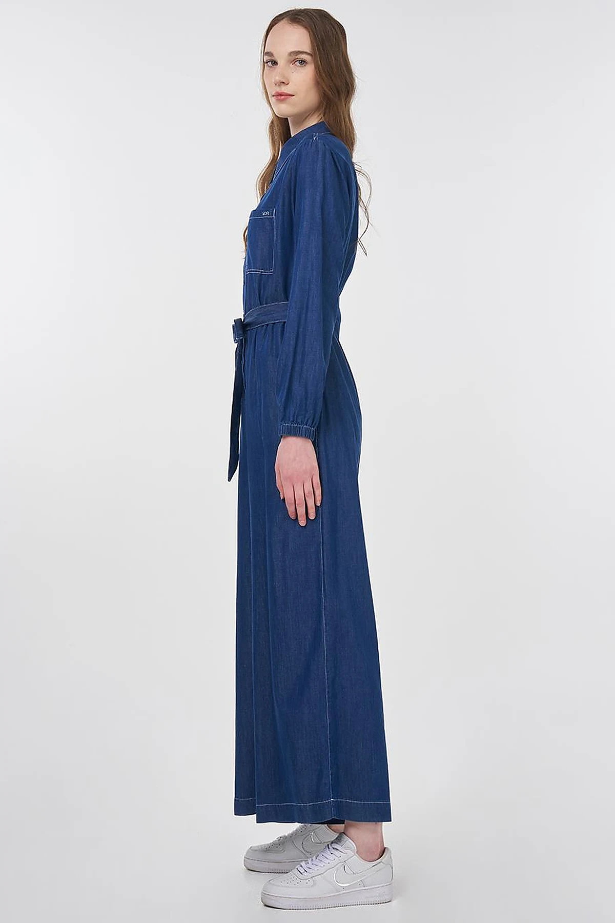 Belted Lyocell Jumpsuit in Navy Blue