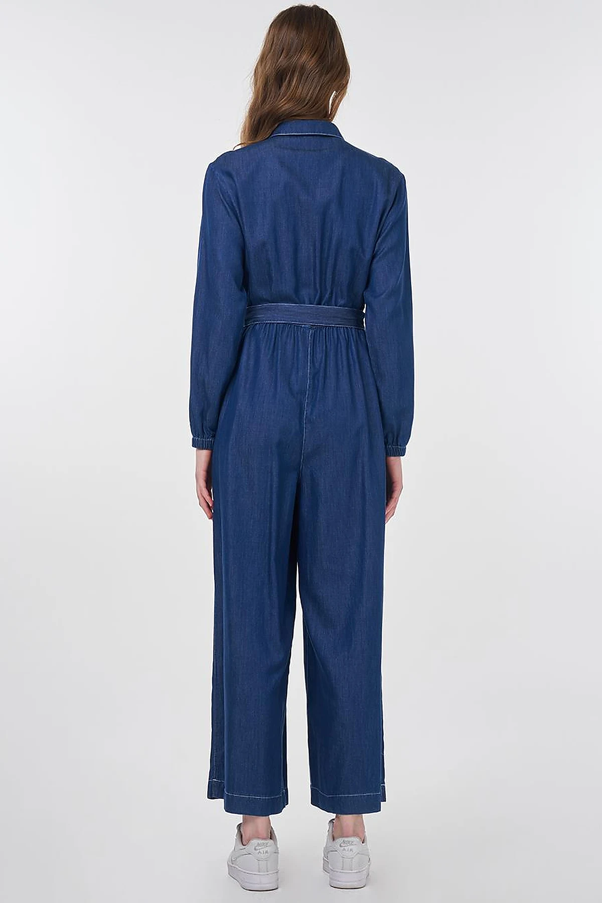 Belted Lyocell Jumpsuit in Navy Blue