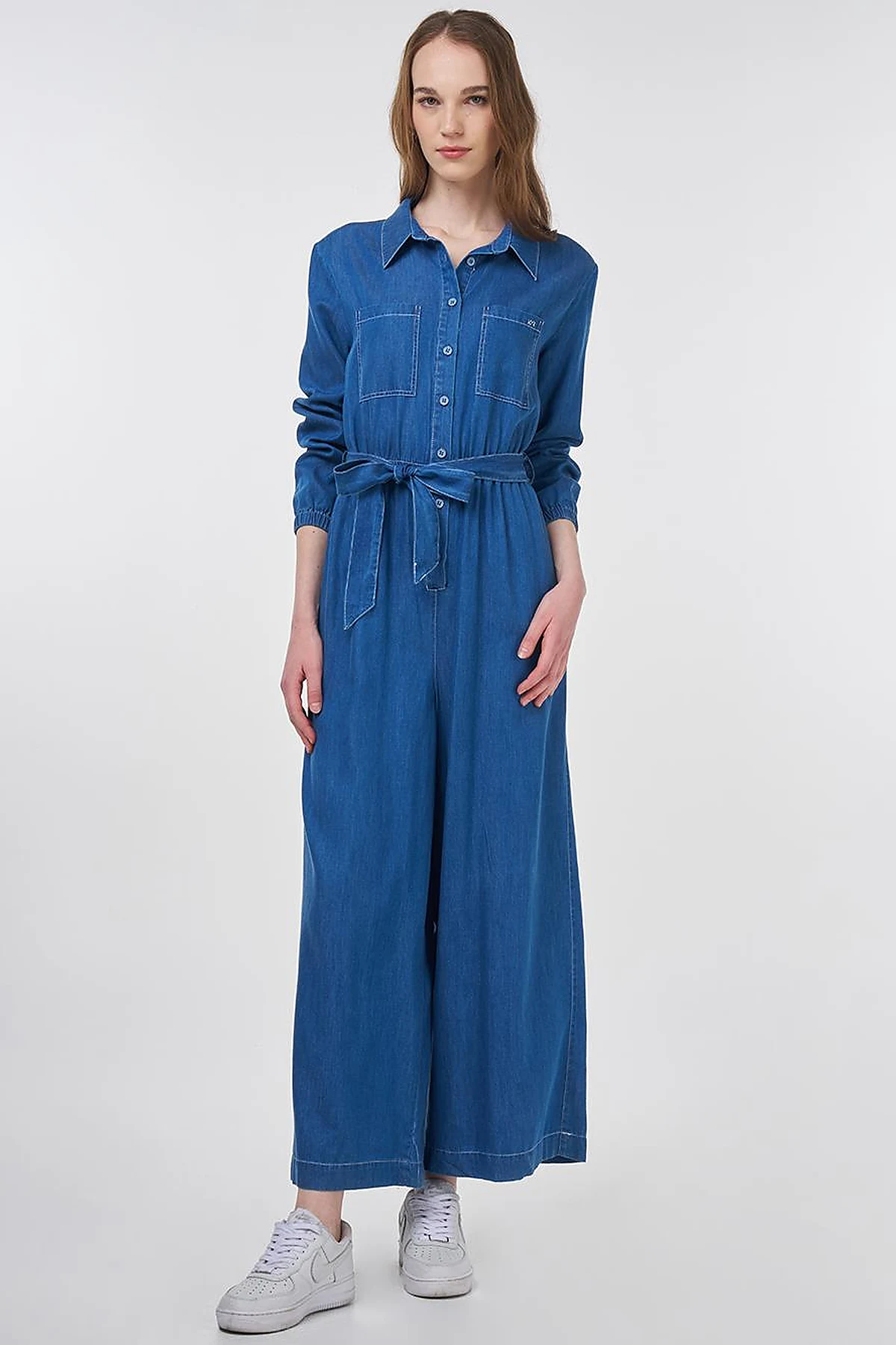 Belted Lyocell Jumpsuit in Blue