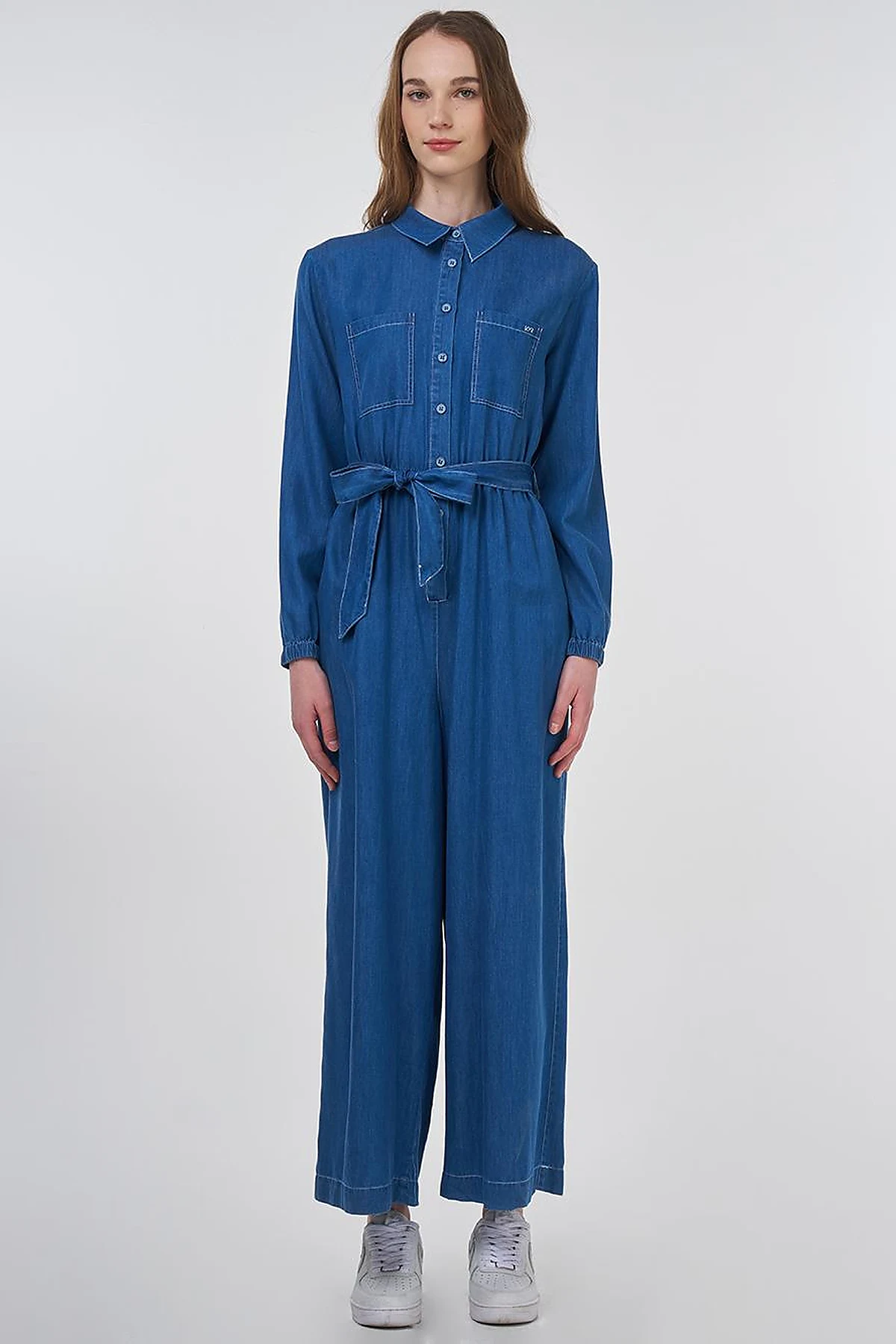 Belted Lyocell Jumpsuit in Blue