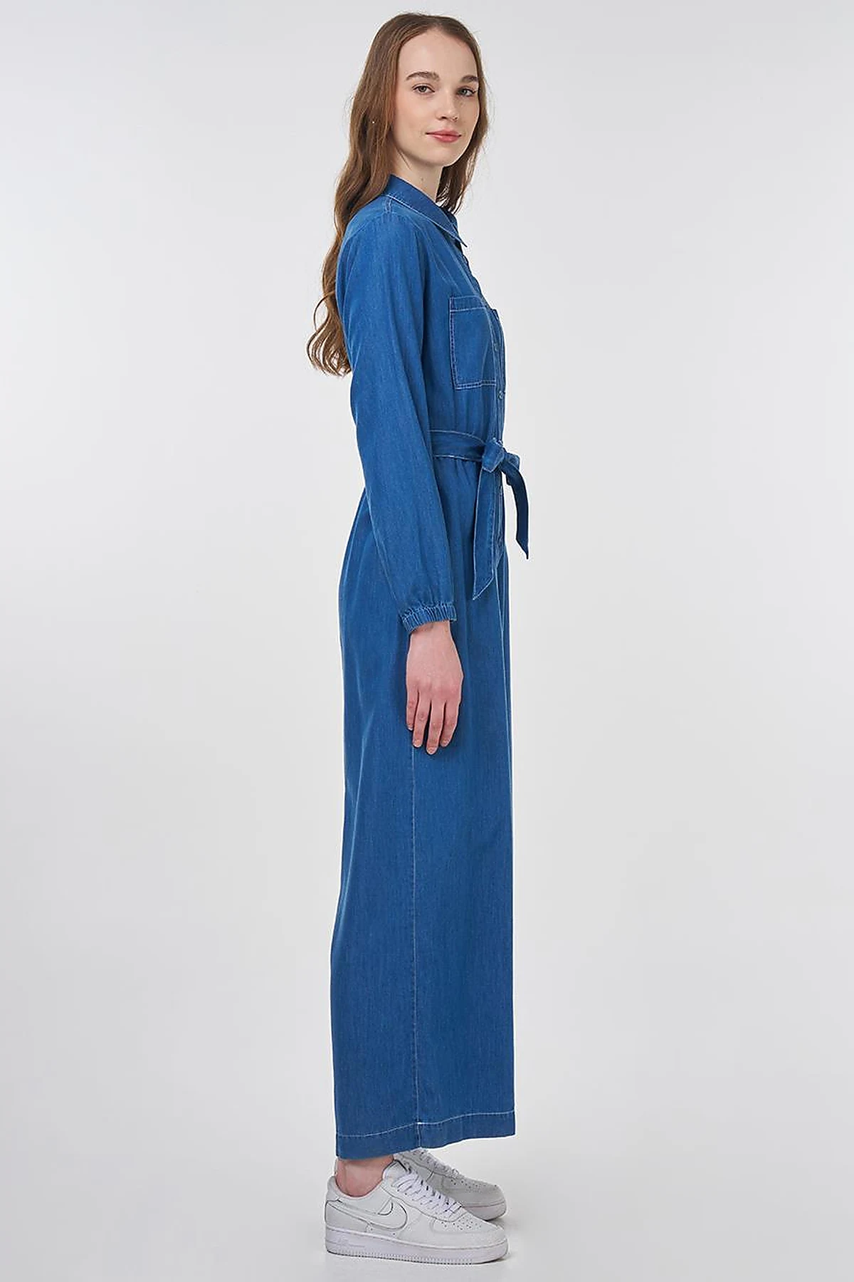 Belted Lyocell Jumpsuit in Blue