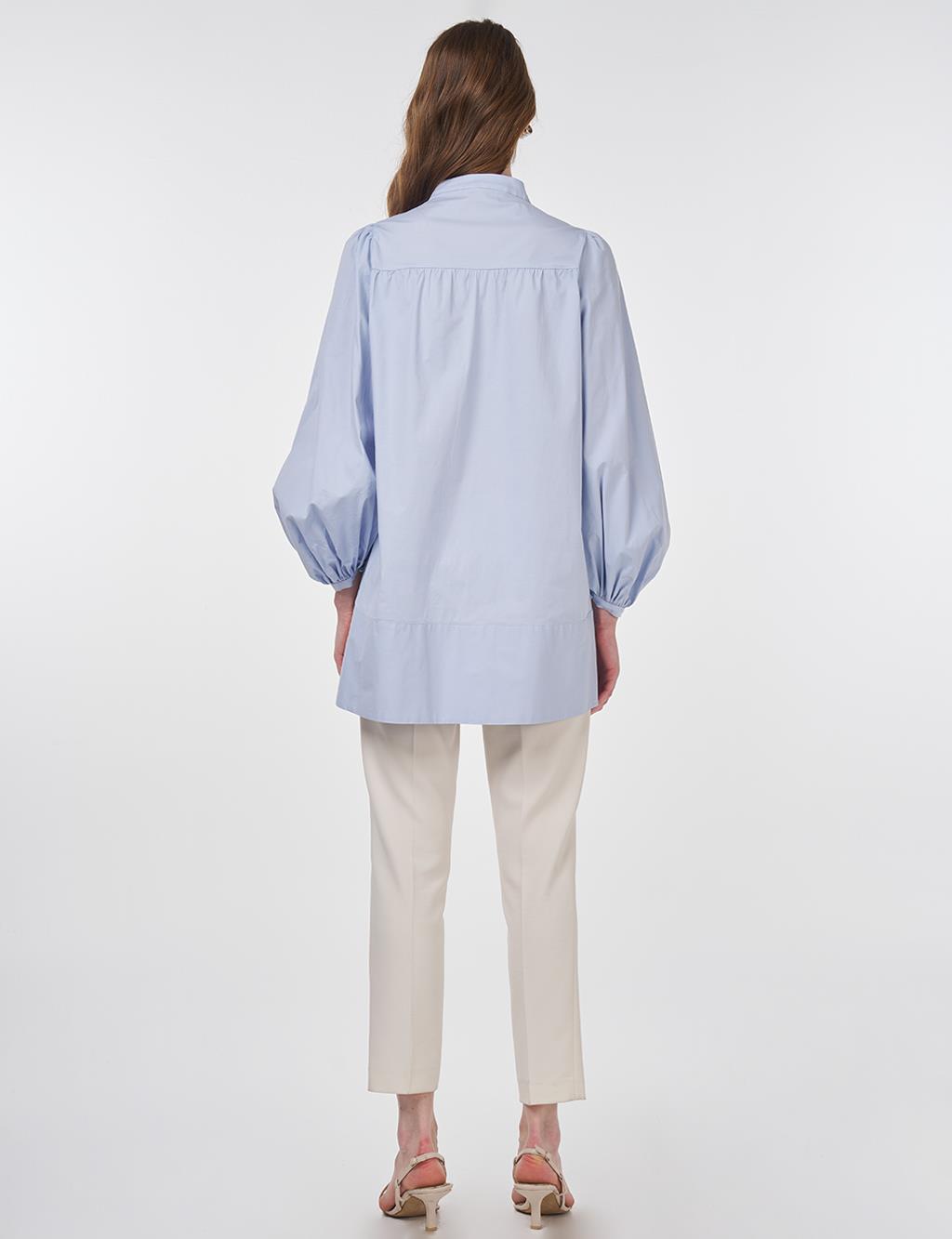 Shiny Buttoned Cotton Tunic Blue