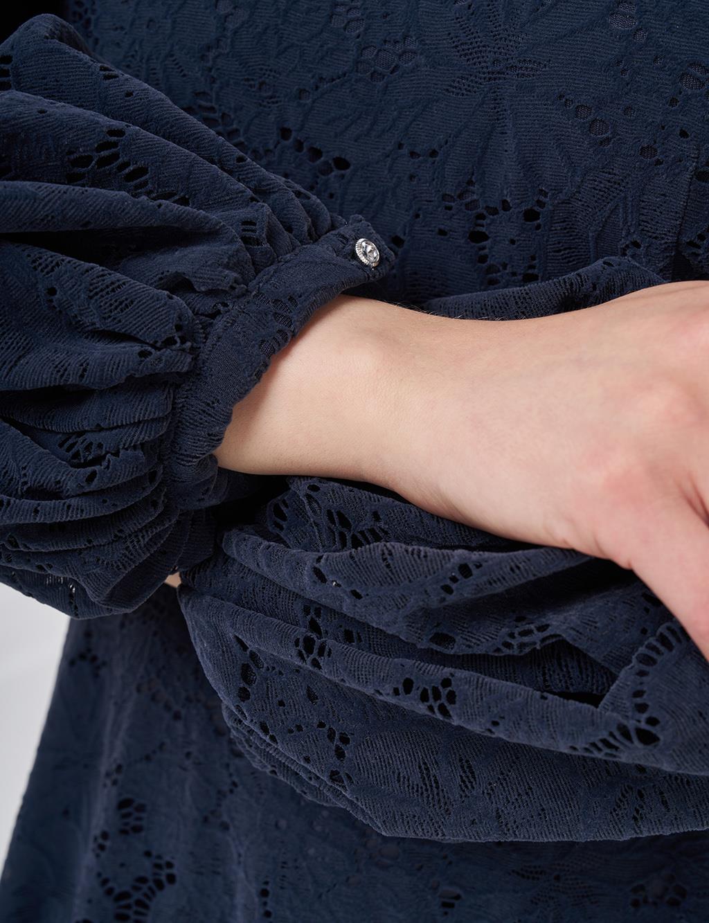 Crew Neck Lace Dress Indigo 