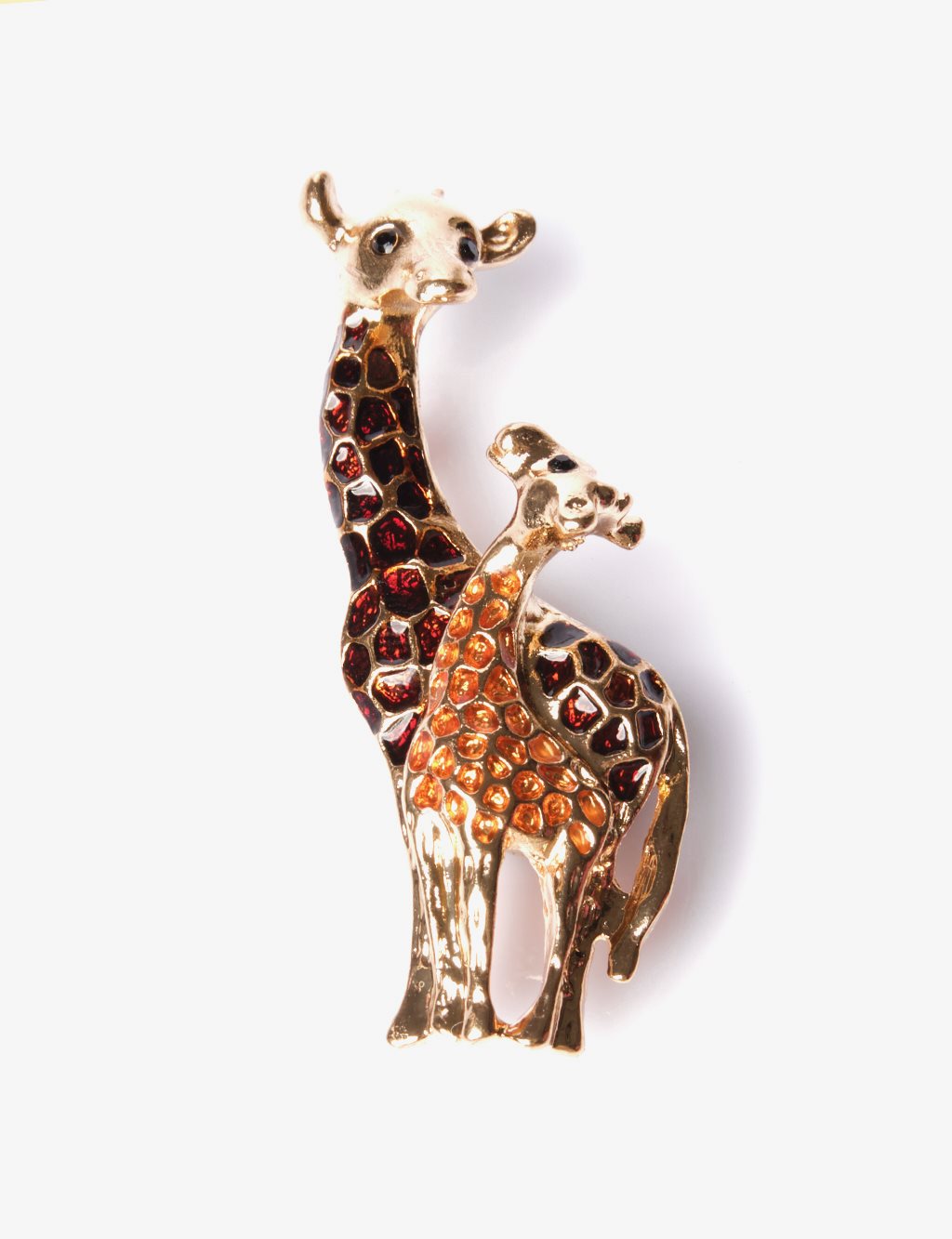 Double Giraffe Brooch Brown