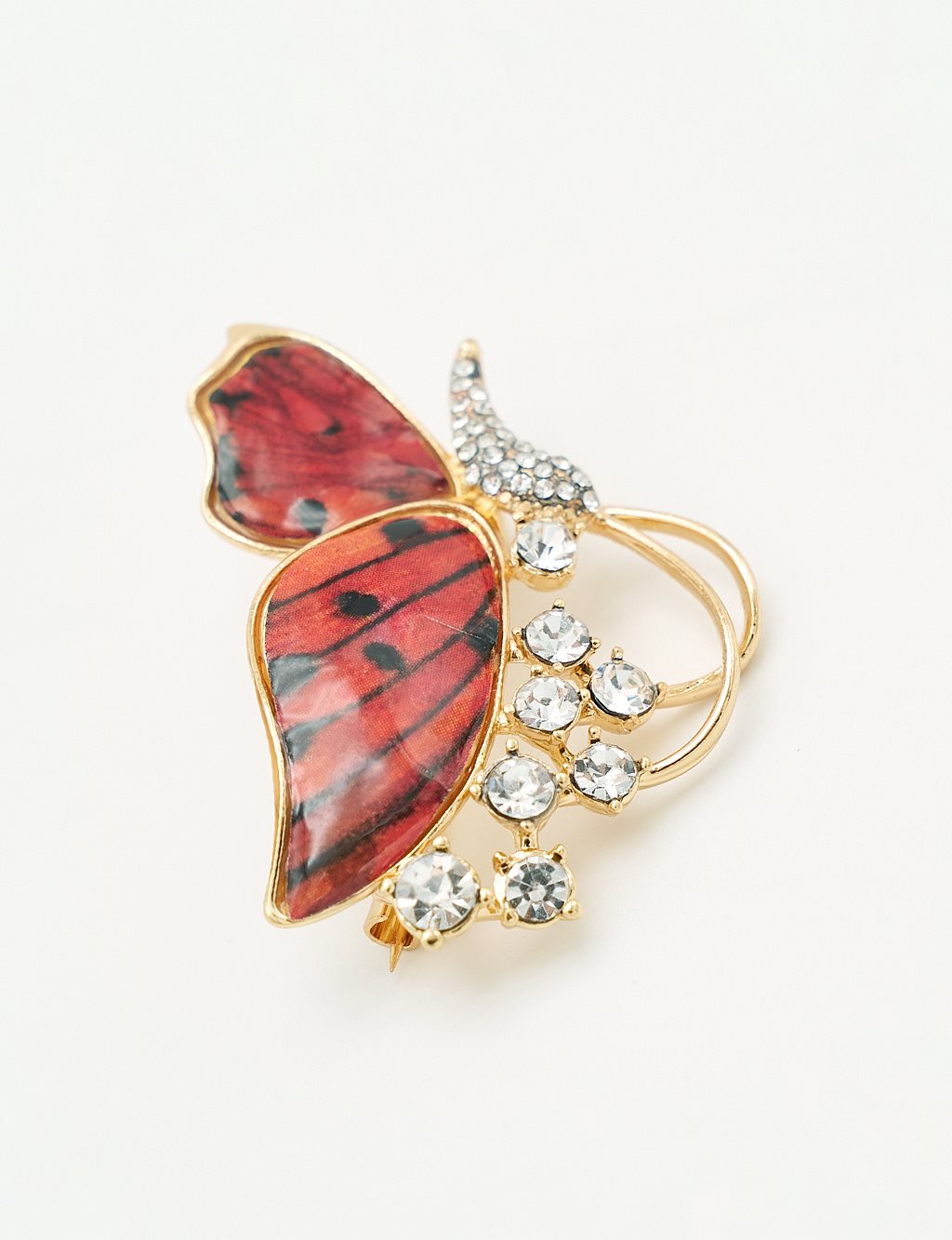 Shiny Stone Butterfly Brooch Gold