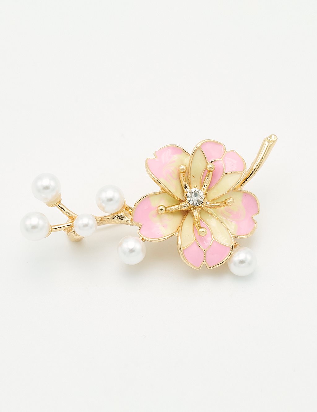 Pearl Detailed Flower Motif Brooch Gold