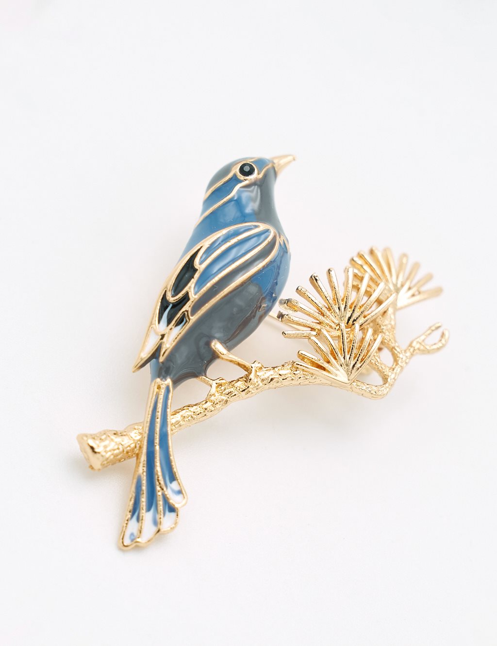 Nest Sparrow Motif Brooch Blue