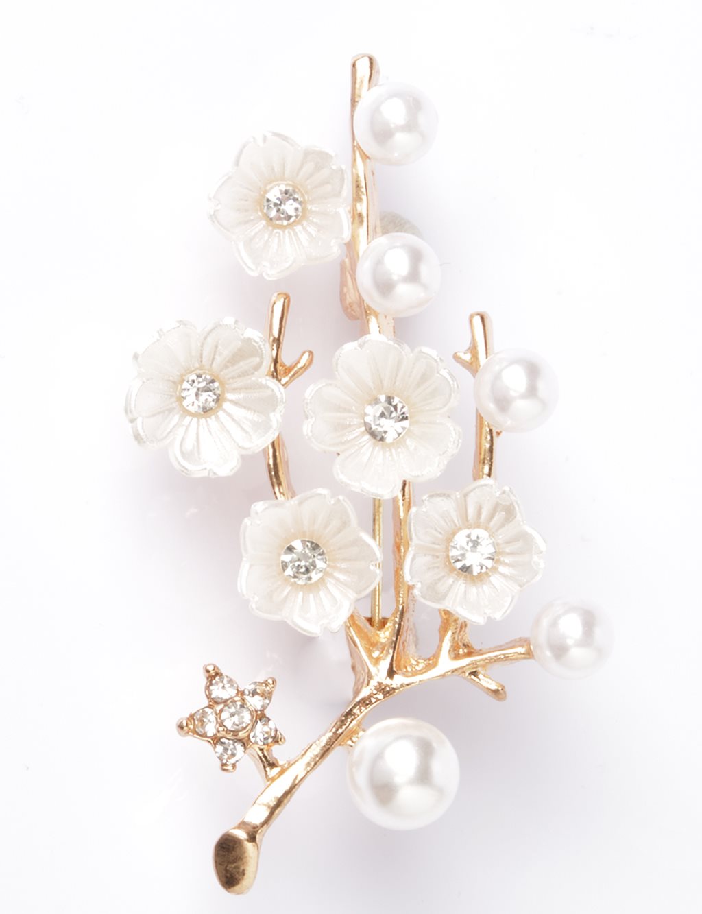 Floral Pearl Branch Brooch in Optical White