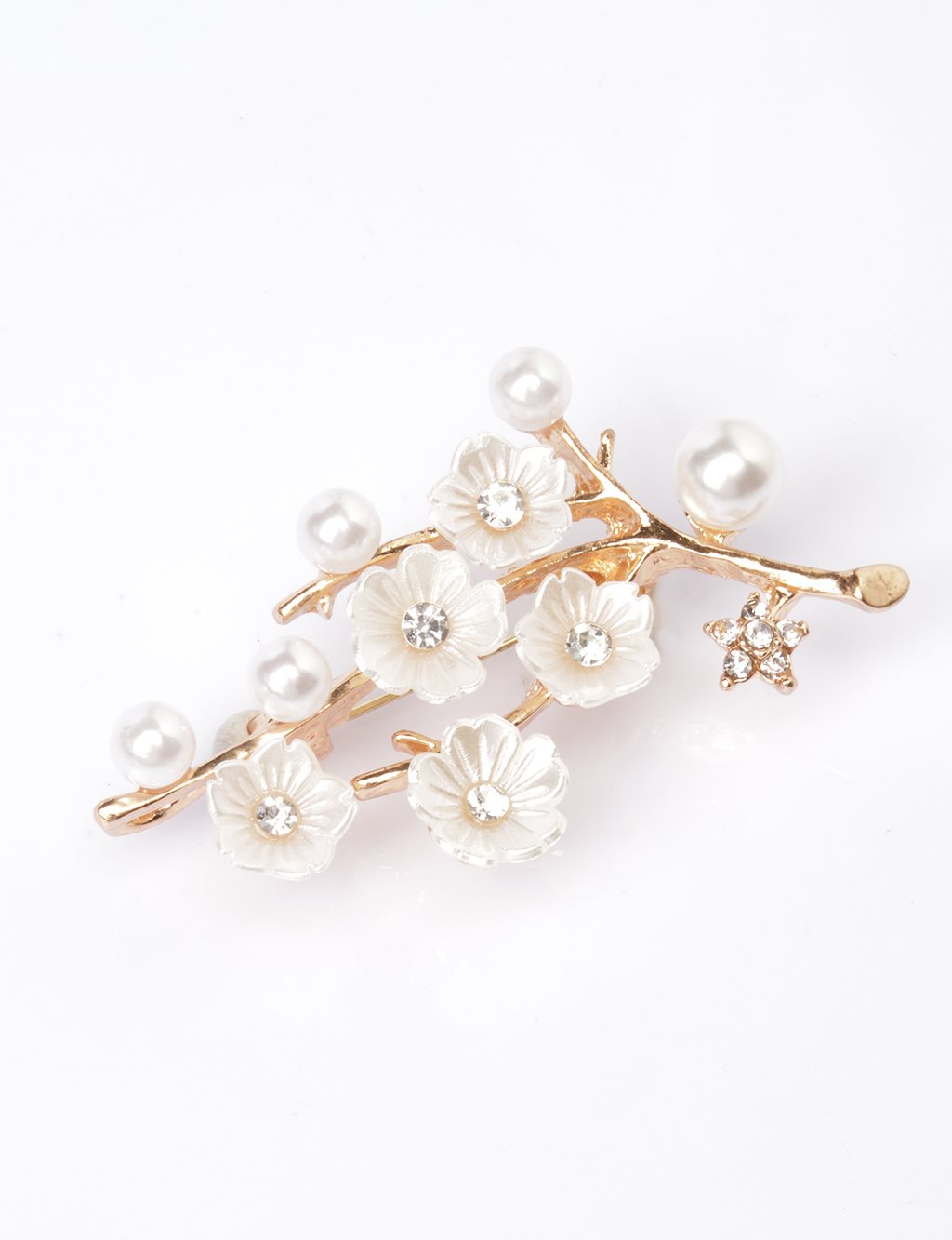 Floral Pearl Branch Brooch in Optical White