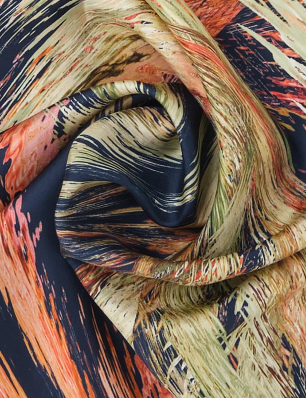 Abstract Patterned Twill Silk Scarf Orange