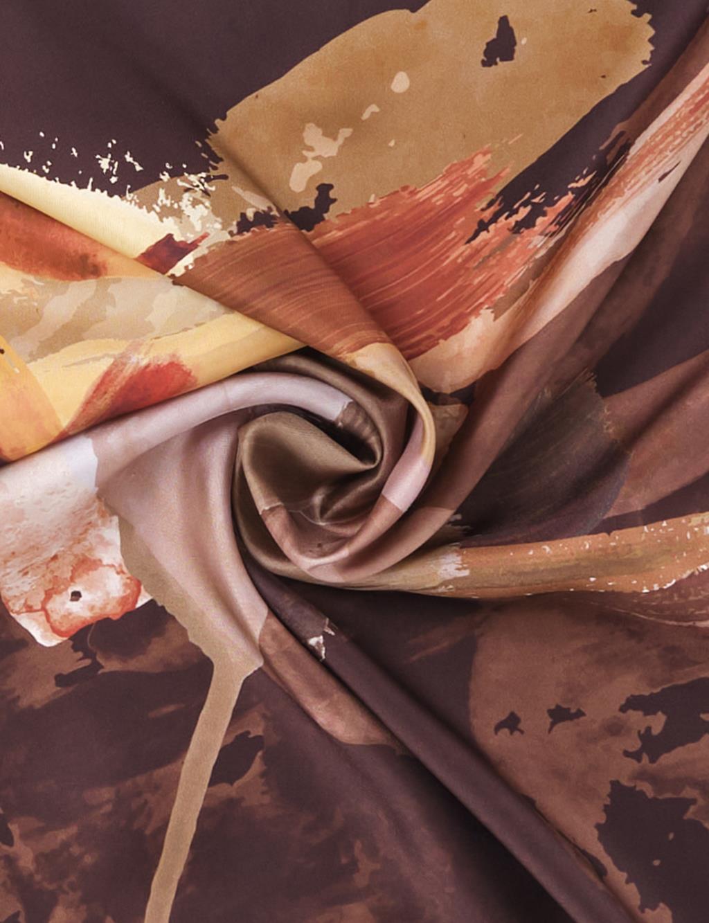 Brush Patterned Twill Silk Scarf Bitter Coffee