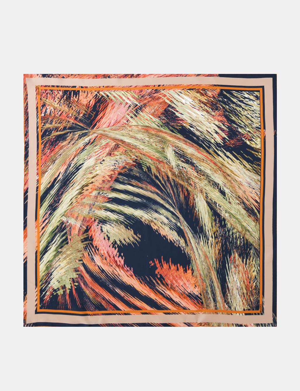 Abstract Patterned Twill Silk Scarf Orange