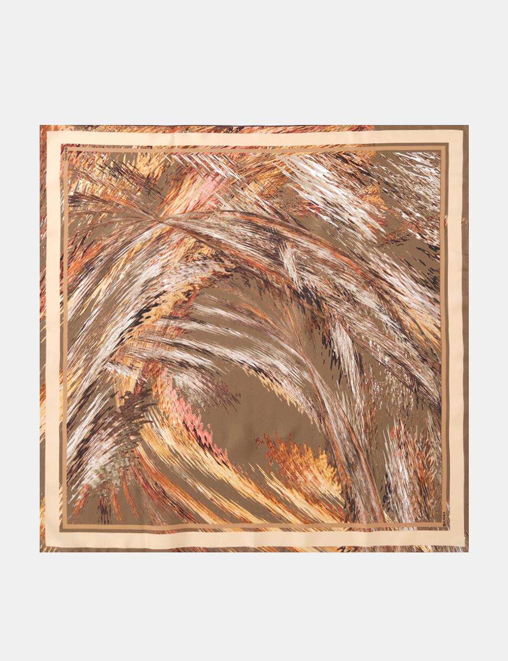 Abstract Patterned Twill Silk Scarf Beige-Black