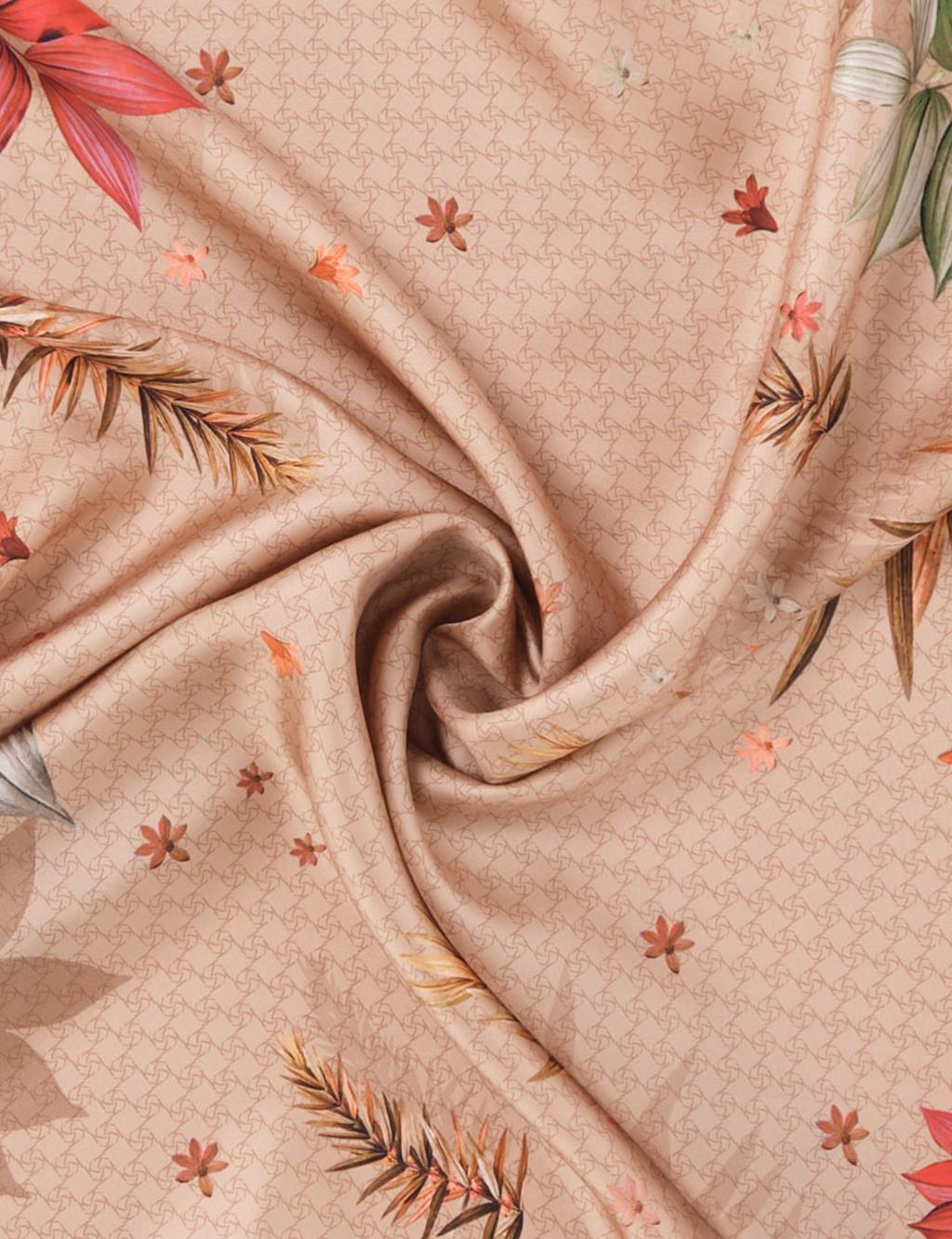 Monogram Patterned Twill Silk Scarf Ecru