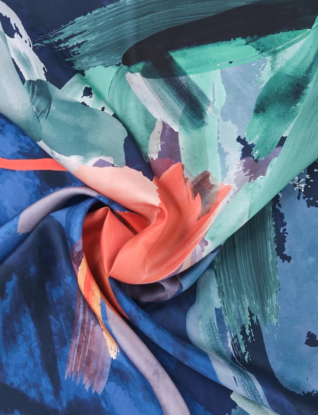 Brush Patterned Twill Silk Scarf Mint