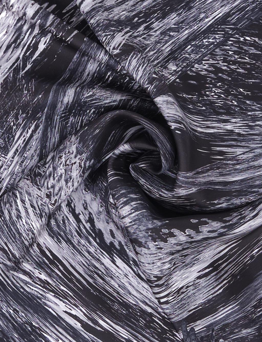 Abstract Patterned Twill Silk Scarf Black