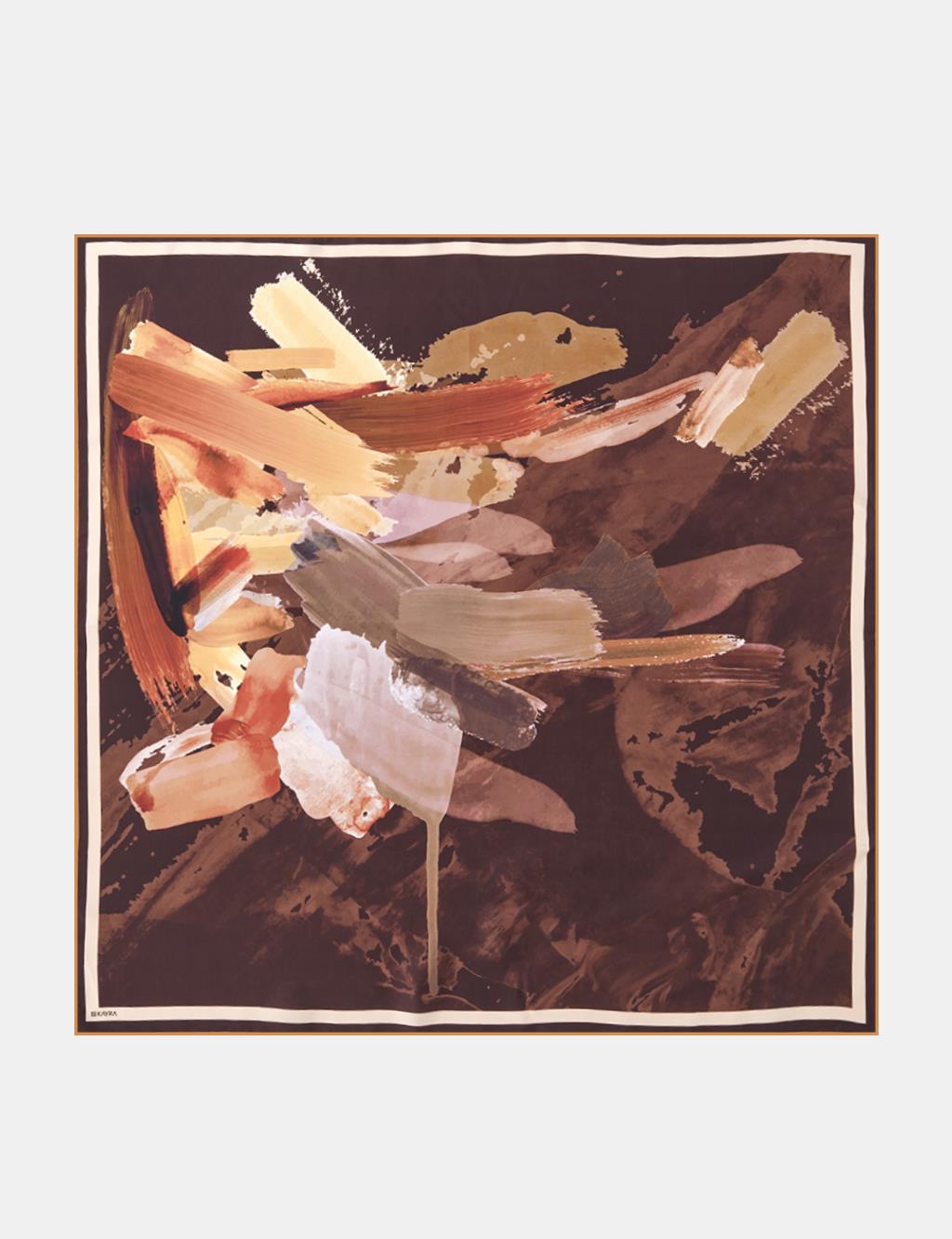 Brush Patterned Twill Silk Scarf Bitter Coffee