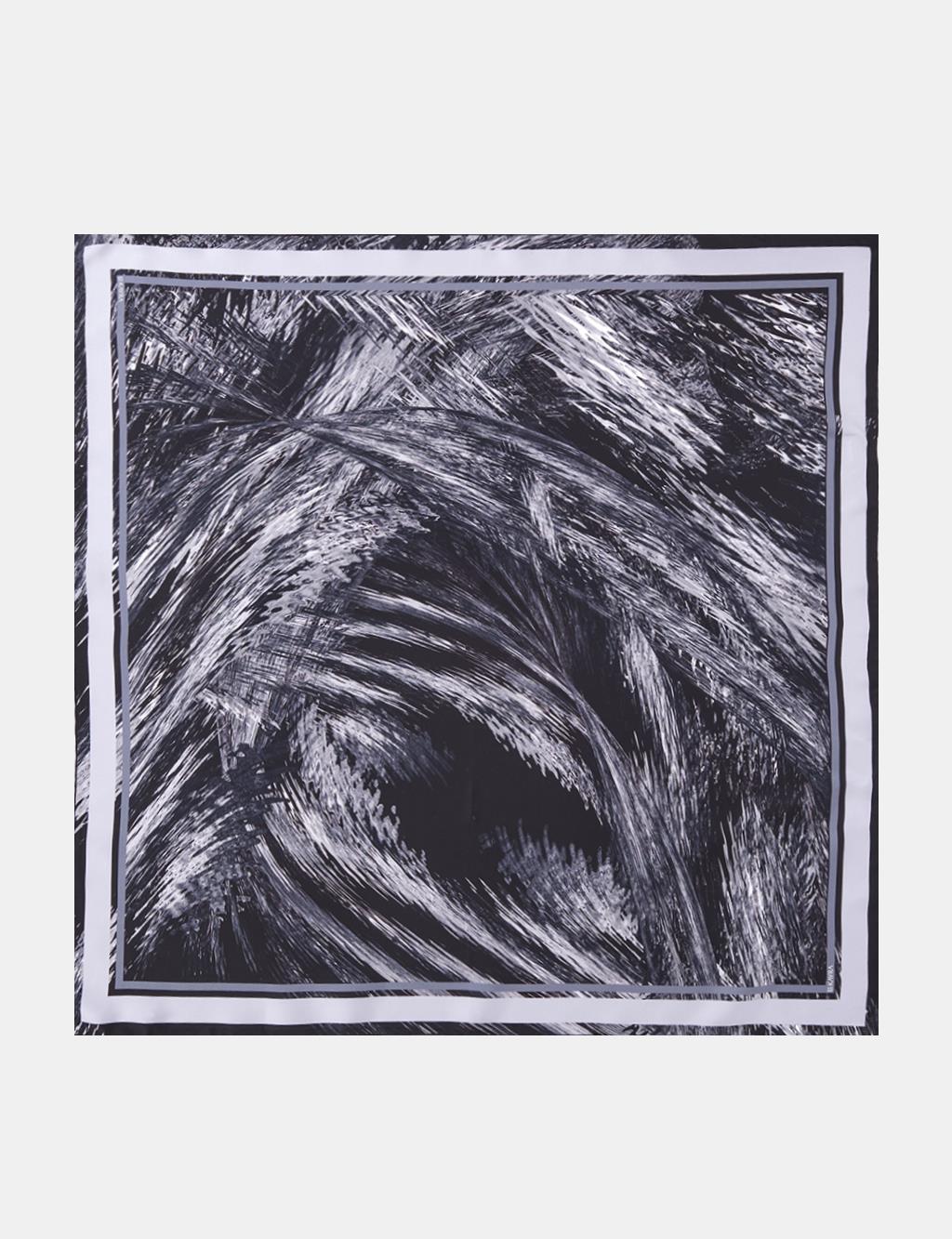 Abstract Patterned Twill Silk Scarf Black