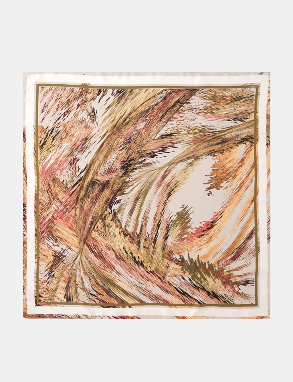 Abstract Patterned Twill Silk Scarf Salmon